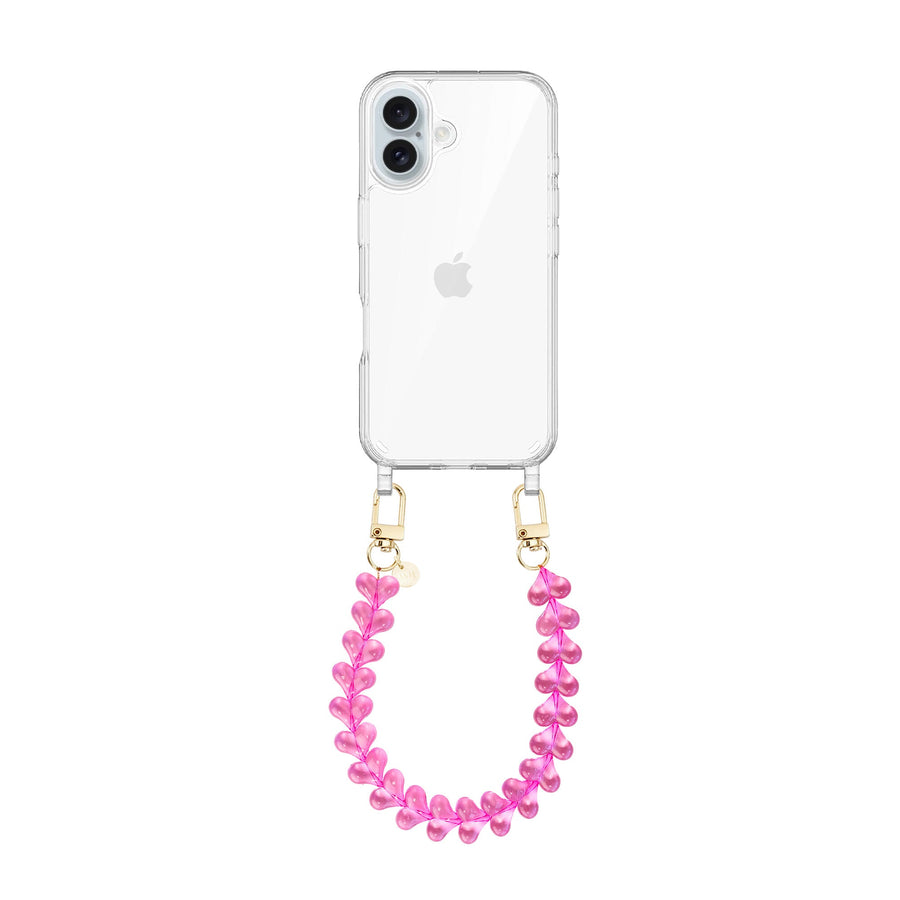 iPhone 17 - Funky Hearts (Transparent Pink) Transparant Cord Case