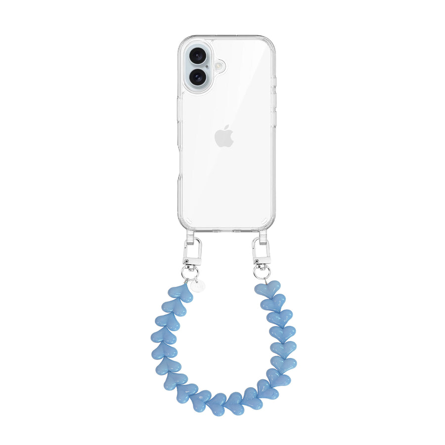 xoxo Wildhearts - iPhone 16 - Funky Hearts (Light Blue) Transparant Cord Case