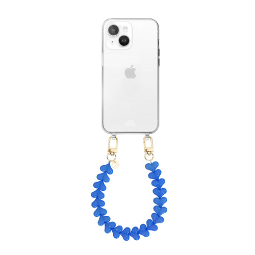 xoxo Wildhearts - iPhone 15 - Funky Hearts (Denim Blue) Transparant Cord Case