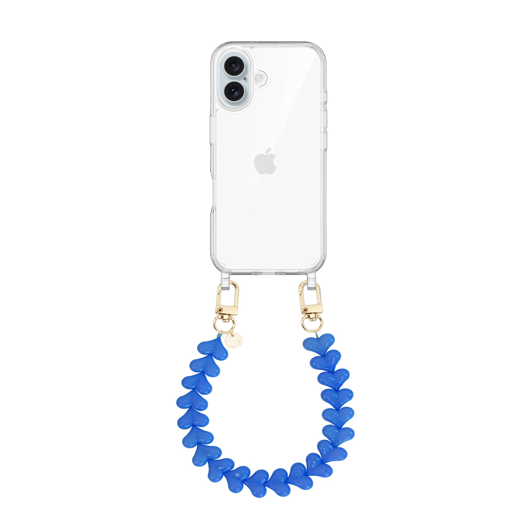 xoxo Wildhearts - iPhone 16 - Funky Hearts (Denim Blue) Transparant Cord Case