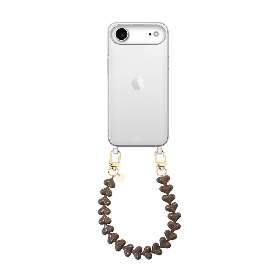 iPhone 17 Air - Funky Hearts (Dark Brown) Transparant Cord Case