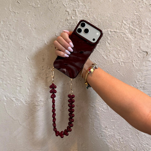 Burgundy Glaze Cord Case - Funky Hearts - iPhone 17 Pro Max
