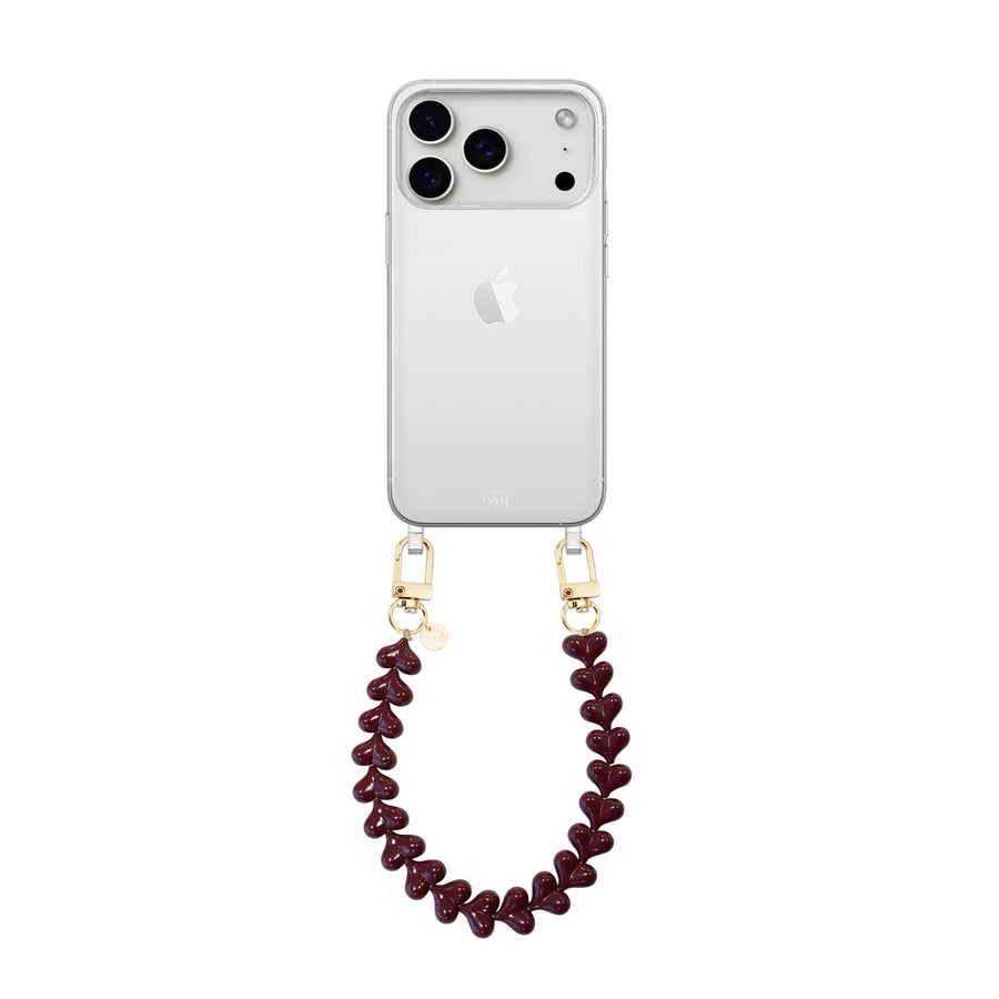 iPhone 17 Pro Max - Funky Hearts (Burgundy) Transparant Cord Case
