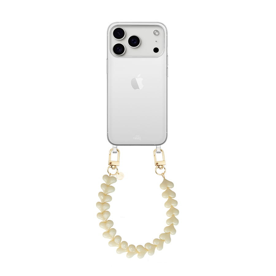 iPhone 17 Pro Max - Funky Hearts (Creme) Transparant Cord Case