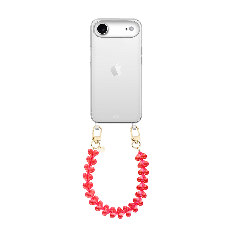iPhone 17 Air - Funky Hearts (Transparent Red) Transparant Cord Case