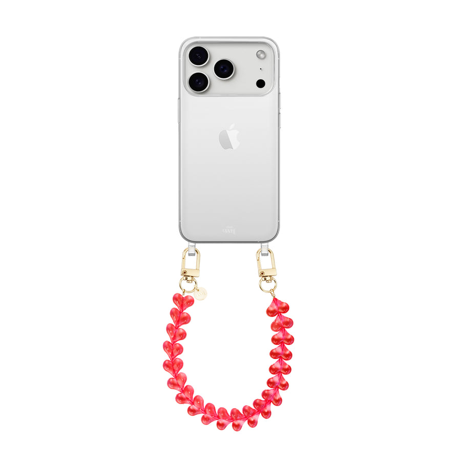 iPhone 17 Pro Max - Funky Hearts (Transparent Red) Transparant Cord Case