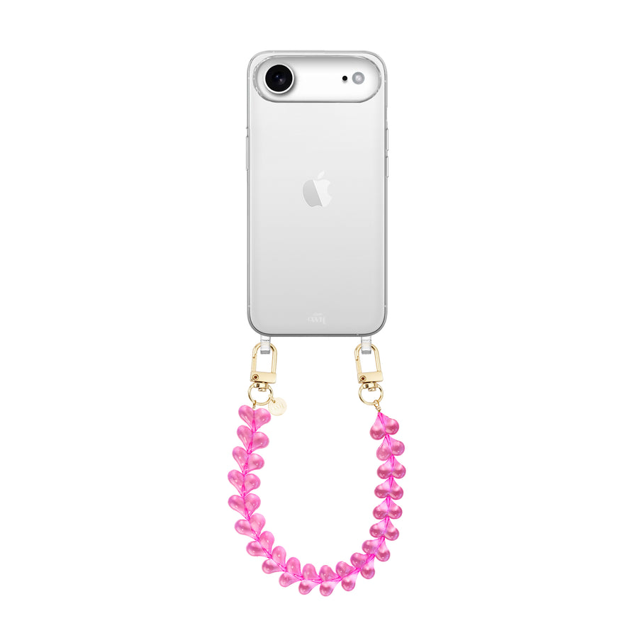 iPhone 17 Air - Funky Hearts (Transparent Pink) Transparant Cord Case