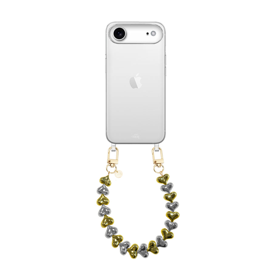 iPhone 17 Air - Funky Hearts (Gold & Silver) Transparant Cord Case