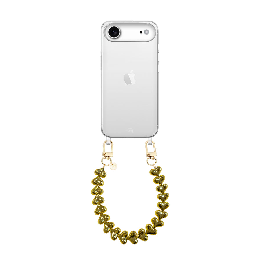iPhone 17 Air - Funky Hearts (Gold) Transparant Cord Case