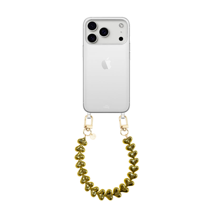 iPhone 17 Pro Max - Funky Hearts (Gold) Transparant Cord Case