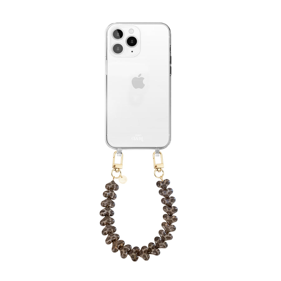 iPhone 12 Pro - Funky Hearts (Leopard) Transparant Cord Case