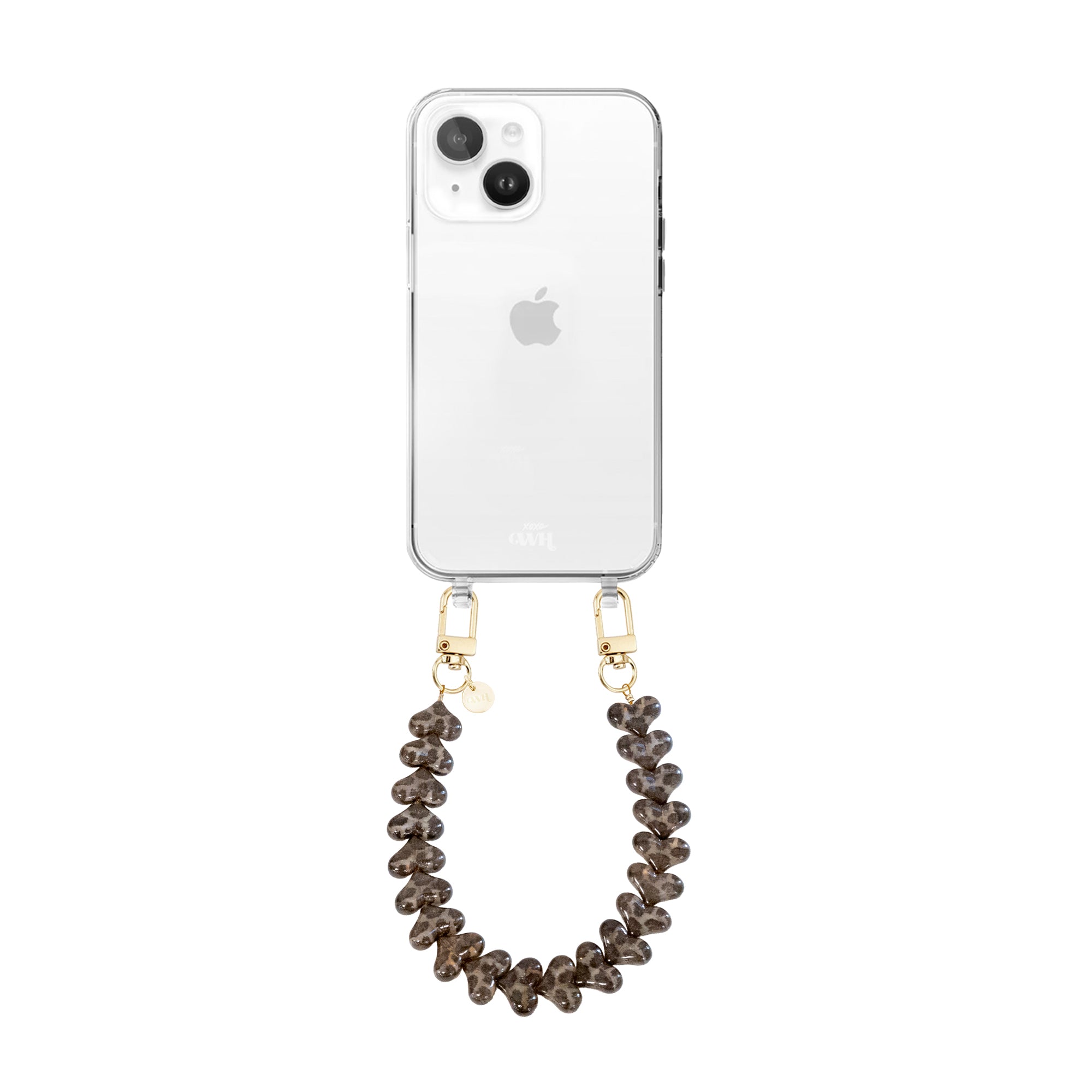 xoxo Wildhearts iPhone 13 - Funky Hearts (Leopard) Transparant Cord Case
