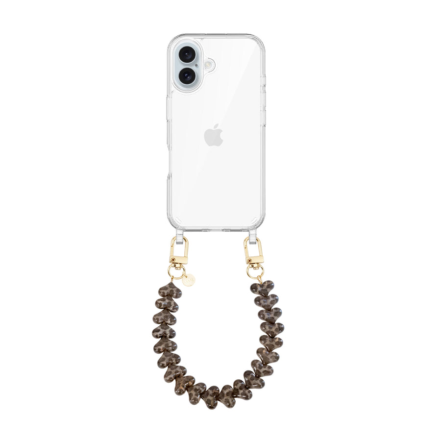 iPhone 16 Plus - Funky Hearts (Leopard) Transparant Cord Case