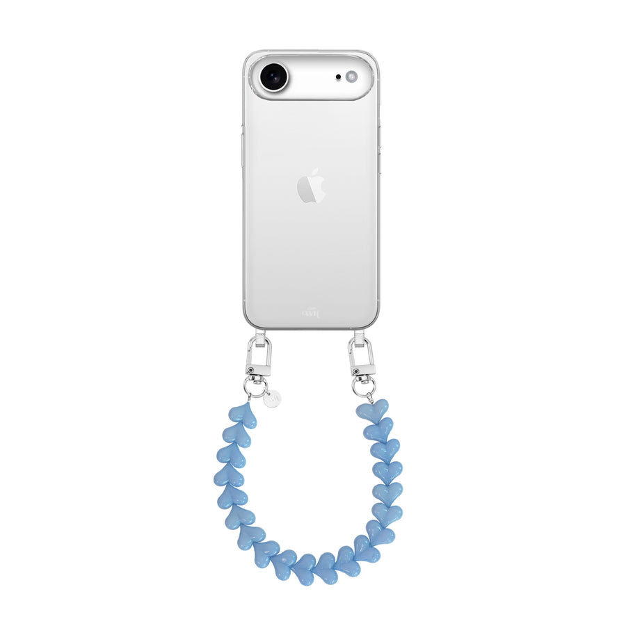 iPhone 17 Air - Funky Hearts (Light Blue) Transparant Cord Case