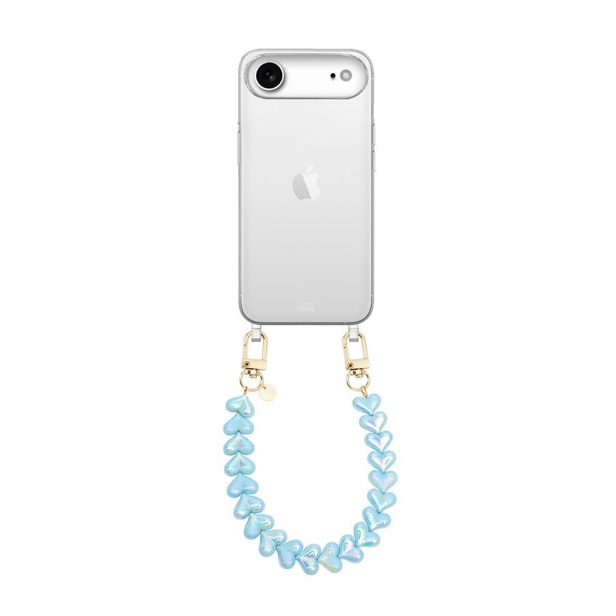 iPhone 17 Air - Funky Hearts (Blue Metallic) Transparant Cord Case
