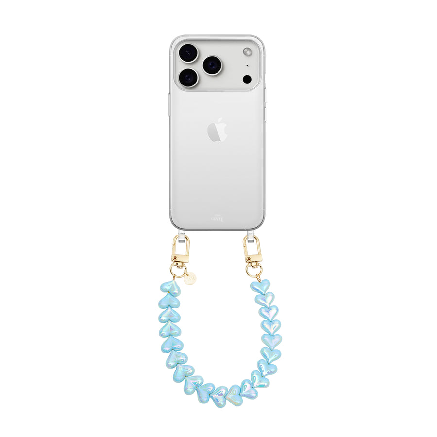 iPhone 17 Pro Max - Funky Hearts (Blue Metallic) Transparant Cord Case