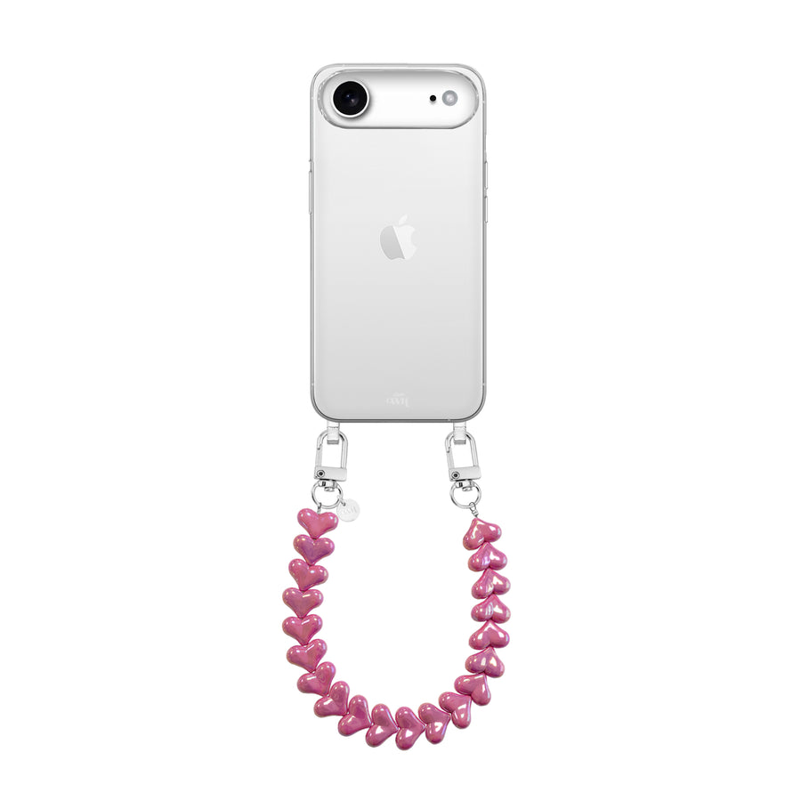 iPhone 17 Air - Funky Hearts (Fuchia Metal) Transparant Cord Case