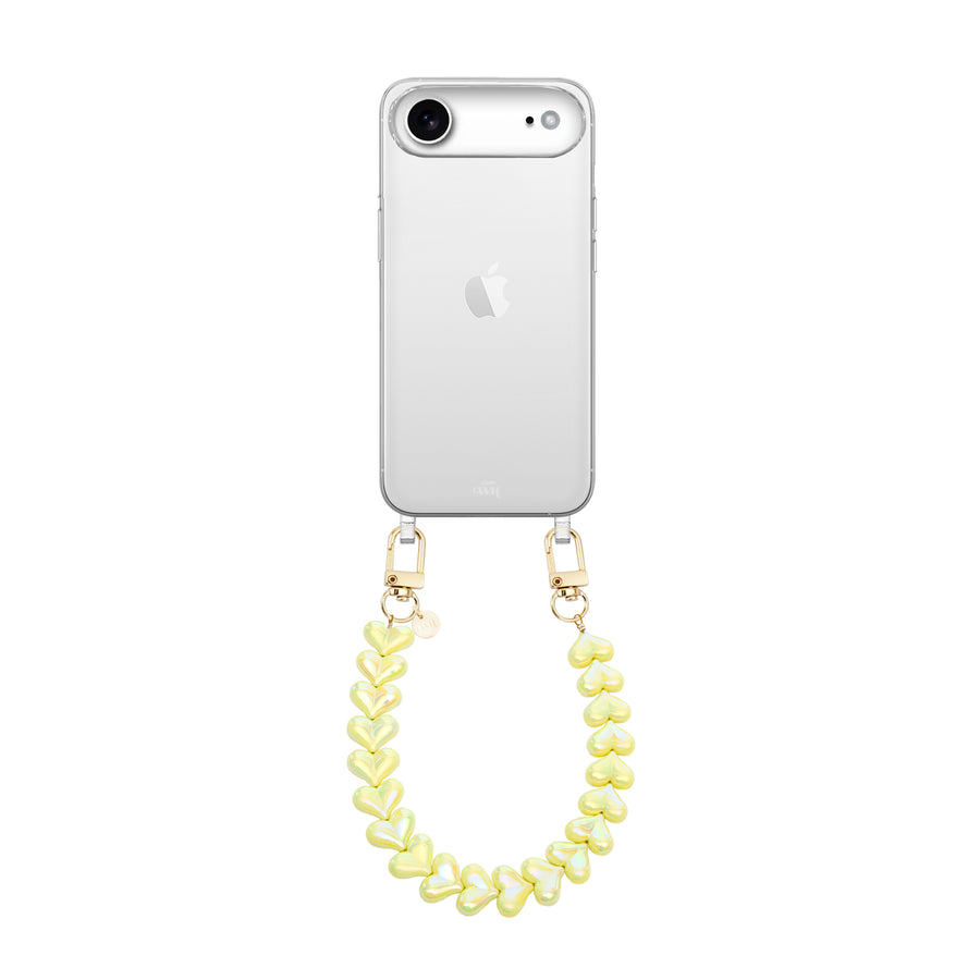 iPhone 17 Air - Funky Hearts (Yellow Metallic) Transparant Cord Case
