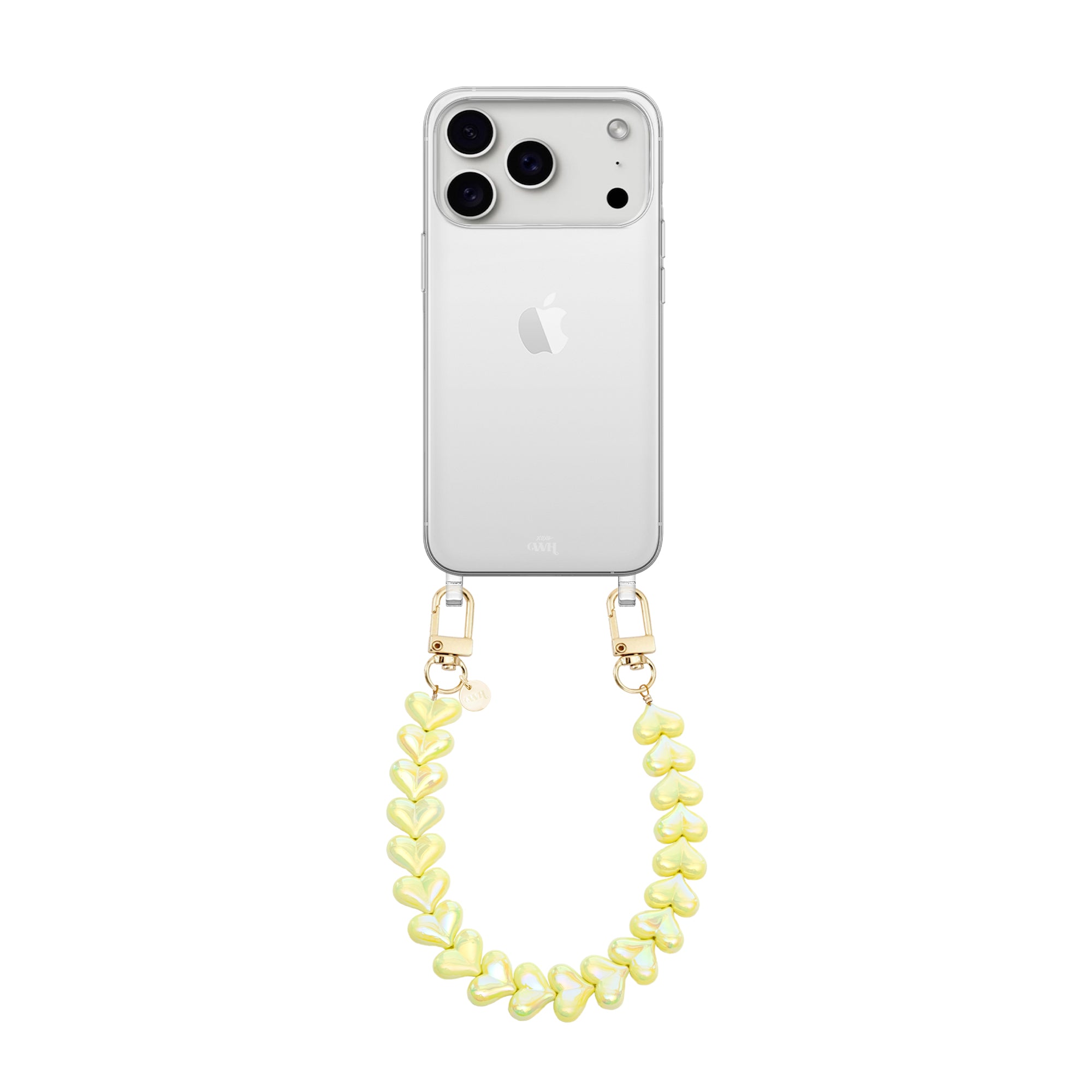 xoxo Wildhearts iPhone 17 Pro Max - Funky Hearts (Yellow Metallic) Transparant Cord Case