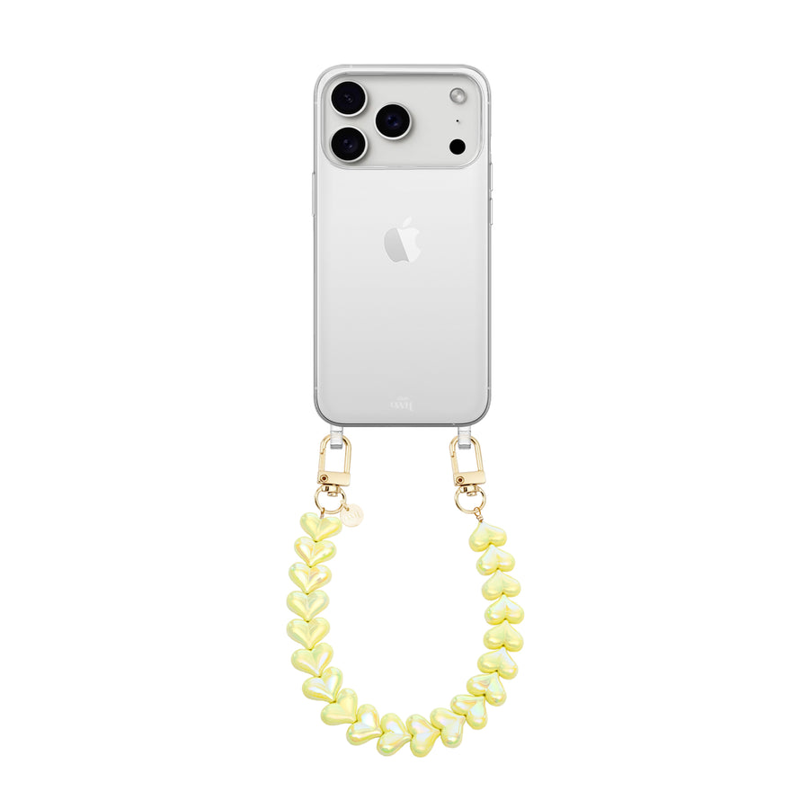 iPhone 17 Pro Max - Funky Hearts (Yellow Metallic) Transparant Cord Case