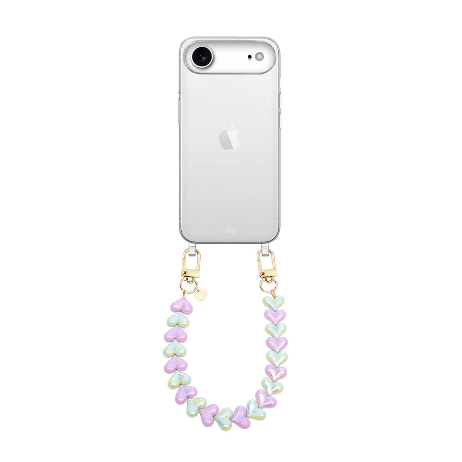 iPhone 17 Air - Funky Hearts (Purple & Green Metallic) Transparant Cord Case