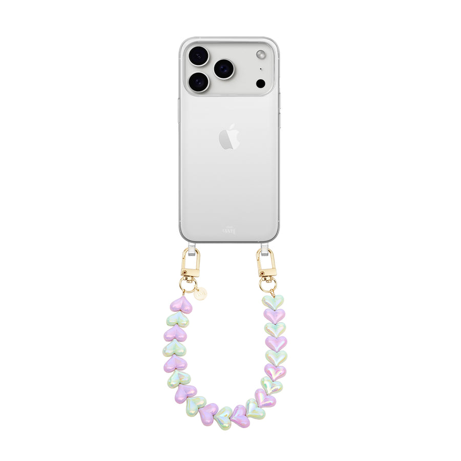 iPhone 17 Pro Max - Funky Hearts (Purple & Green Metallic) Transparant Cord Case