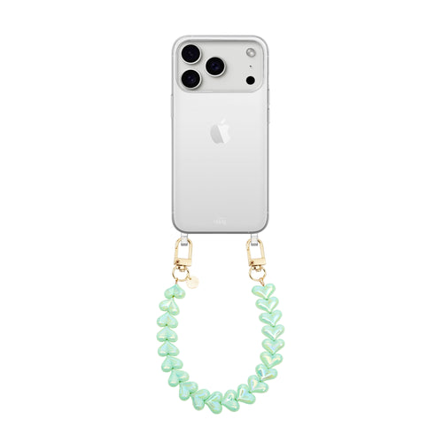 Funky Hearts (Green Metallic) Transparant Cord Case - iPhone 17 Pro