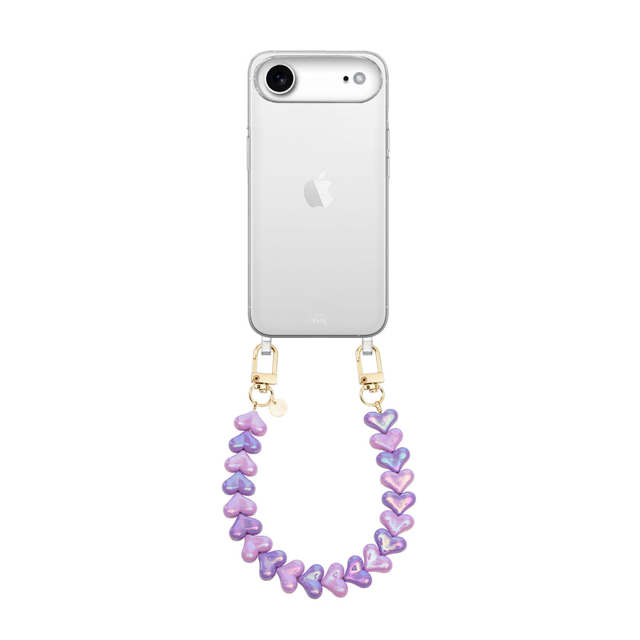 iPhone 17 Air - Funky Hearts (Pink & Purple Metallic) Transparant Cord Case