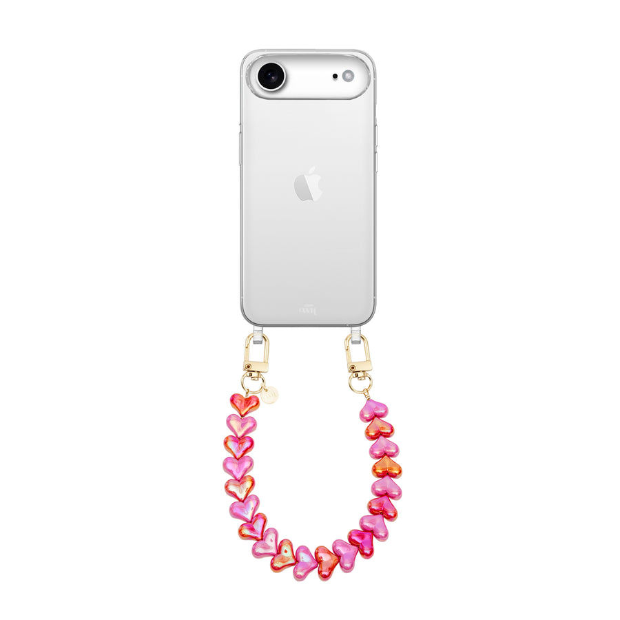 iPhone 17 Air - Funky Hearts (Pink & Red Metallic) Transparant Cord Case