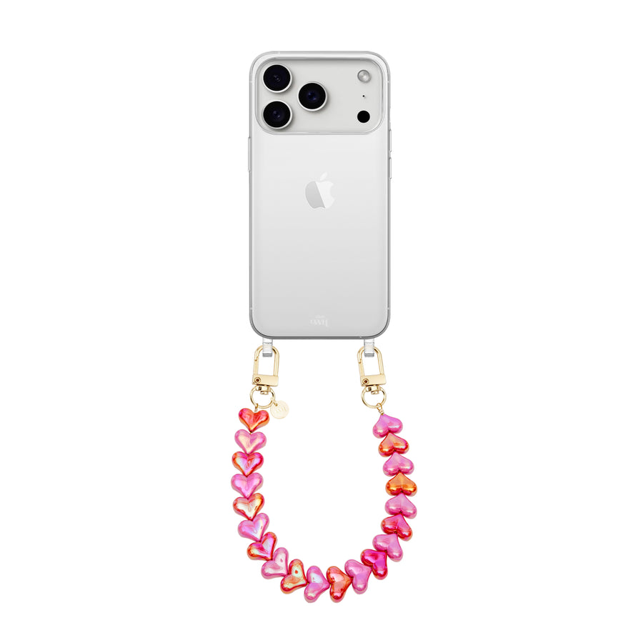 iPhone 17 Pro Max - Funky Hearts (Pink & Red Metallic) Transparant Cord Case