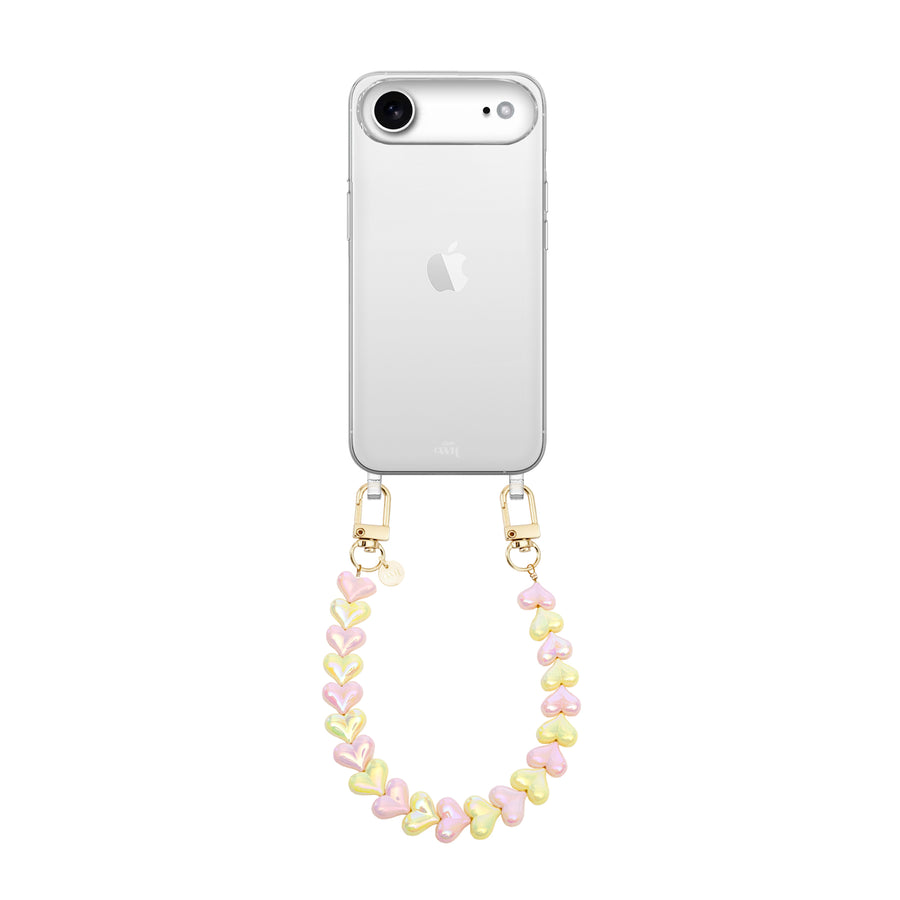 iPhone 17 Air - Funky Hearts (Pink & Yellow Metallic) Transparant Cord Case