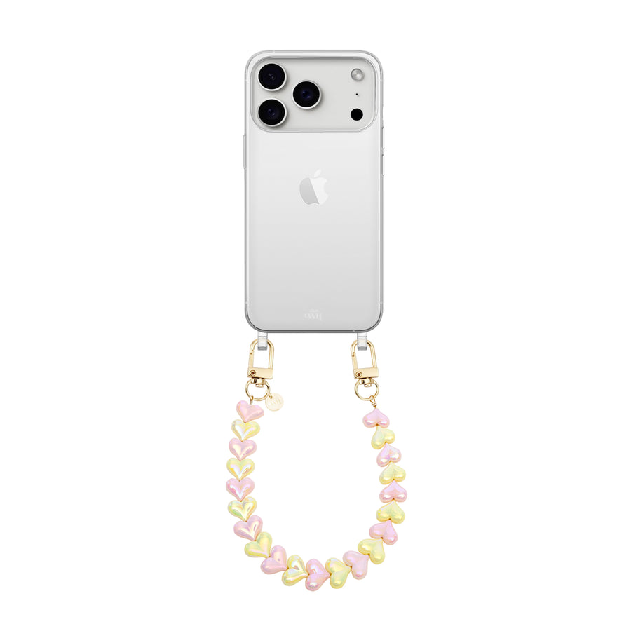 iPhone 17 Pro Max - Funky Hearts (Pink & Yellow Metallic) Transparant Cord Case
