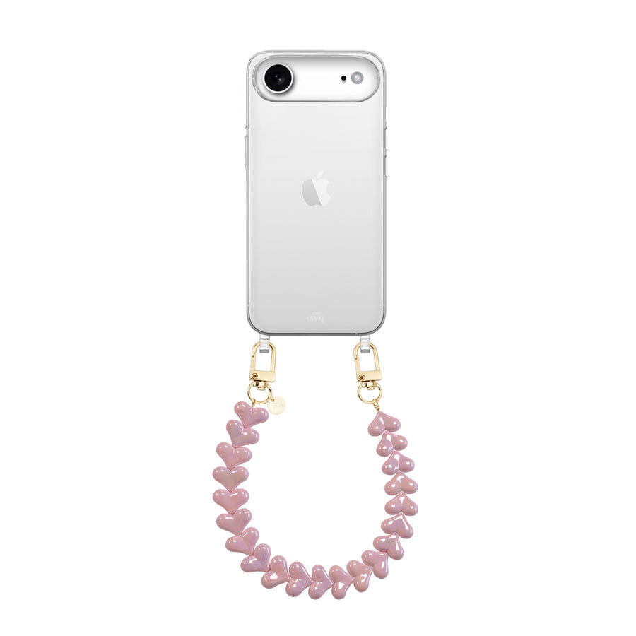 iPhone 17 Air - Funky Hearts (Pink Metal) Transparant Cord Case