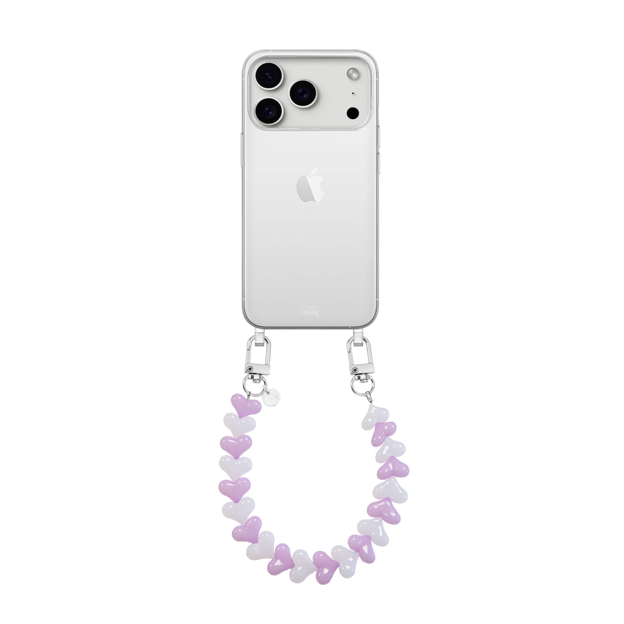 xoxo Wildhearts iPhone 17 Pro Max - Funky Hearts (Pink & White) Transparant Cord Case