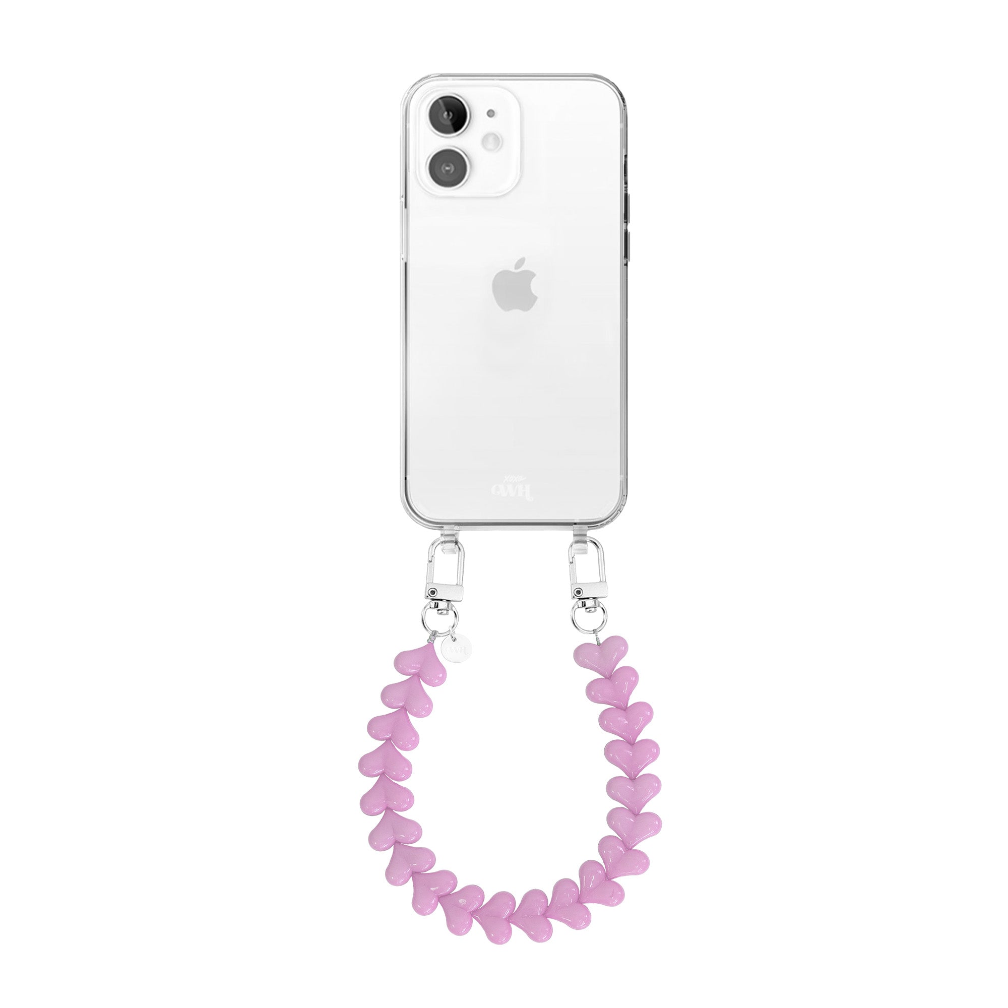 xoxo Wildhearts - iPhone 12 - Funky Hearts (Pink) Transparant Cord Case