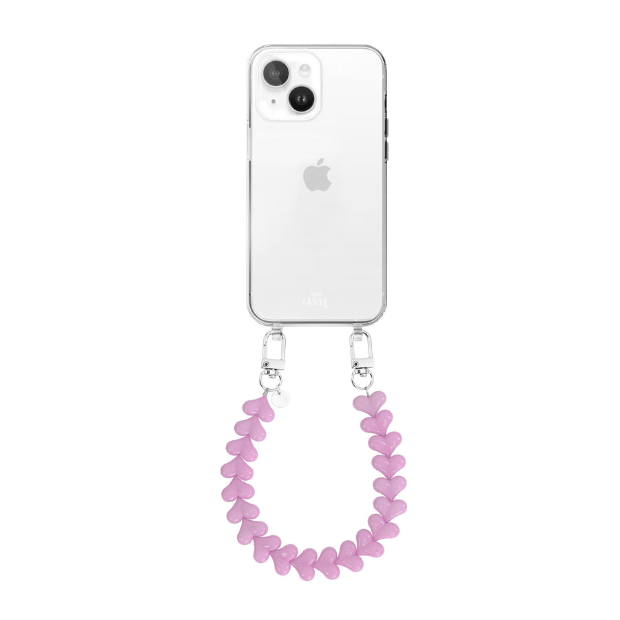 xoxo Wildhearts - iPhone 13 - Funky Hearts (Pink) Transparant Cord Case