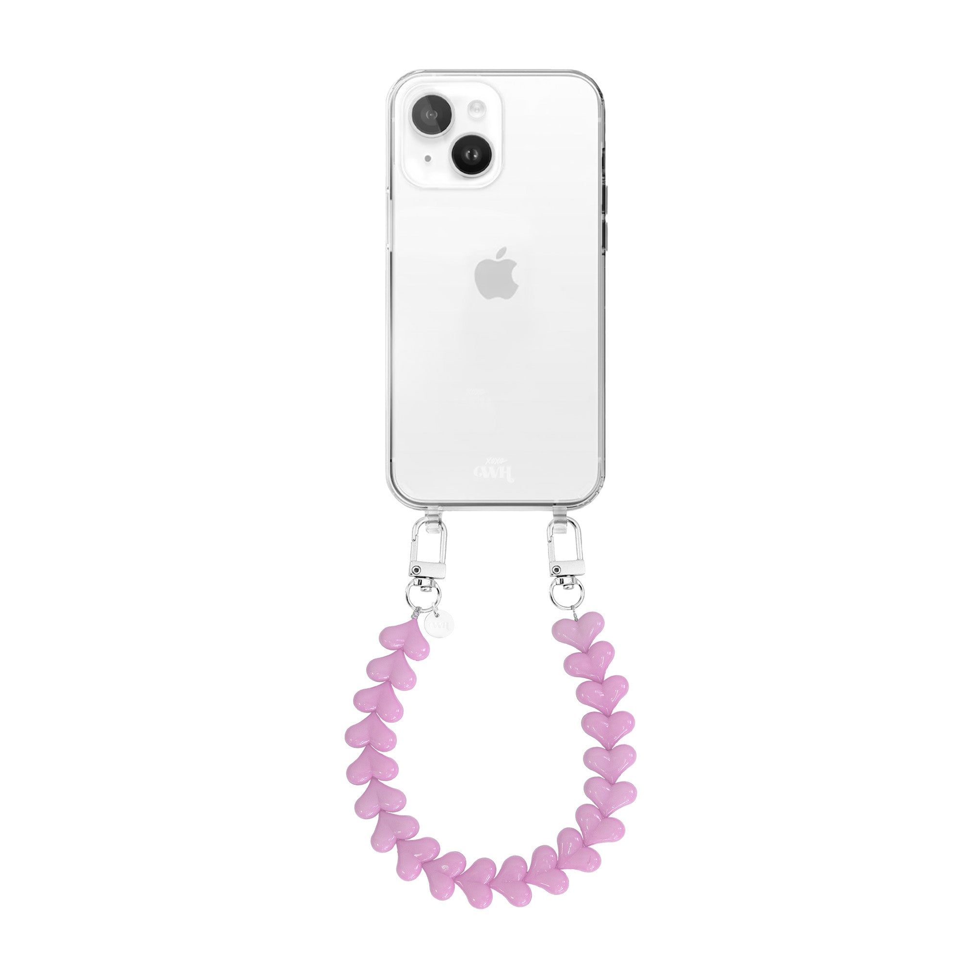 xoxo Wildhearts - iPhone 14 - Funky Hearts (Pink) Transparant Cord Case