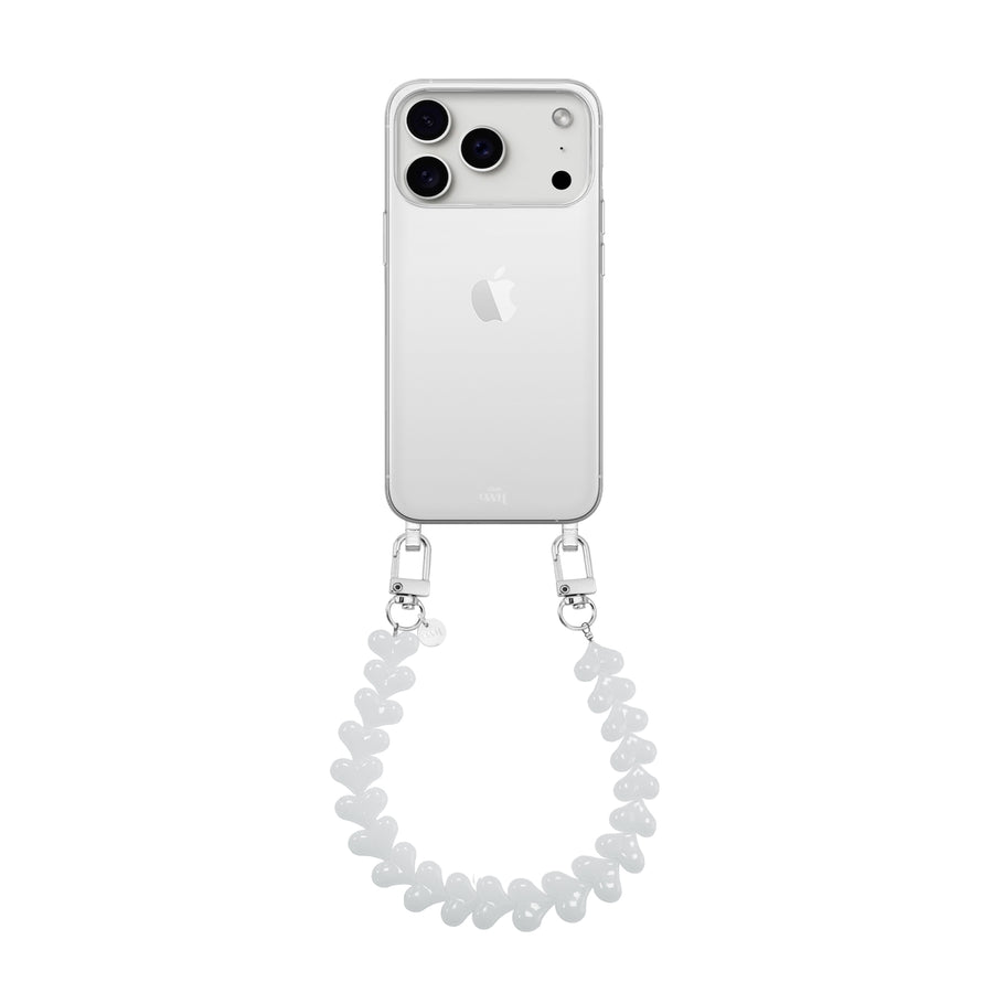 iPhone 17 Pro Max - Funky Hearts (White) Transparant Cord Case