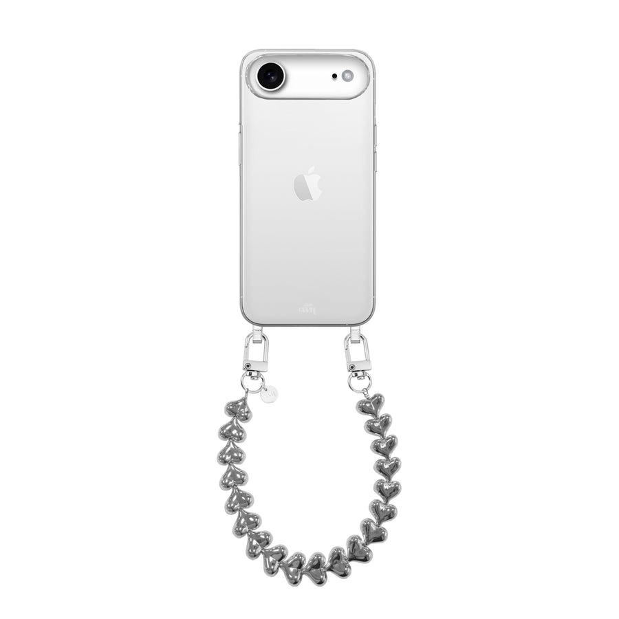 iPhone 17 Air - Funky Hearts (Silver) Transparant Cord Case