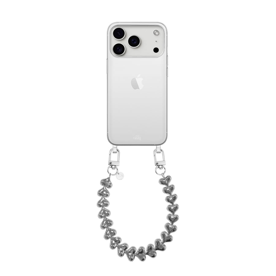 iPhone 17 Pro Max - Funky Hearts (Silver) Transparant Cord Case