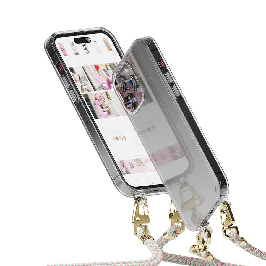 iPhone 15 Pro - Aqua Pink Transparant Cord Case