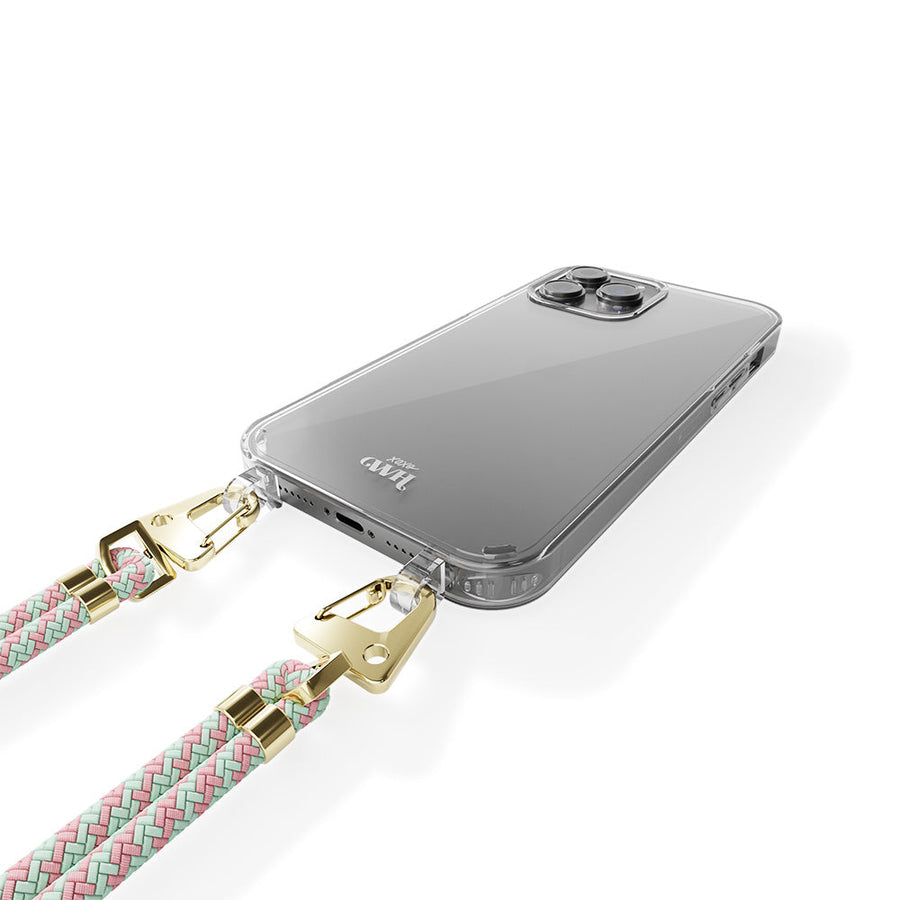iPhone 15 Pro - Aqua Pink Transparent Cord Case