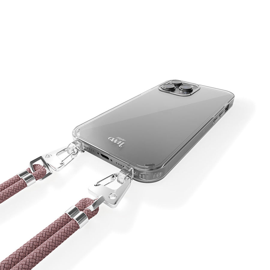 iPhone 15 Pro - Étui à cordon transparent vibrations roses