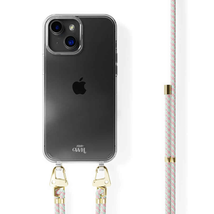 iPhone 15 - Aqua Pink Transparent Cord Case