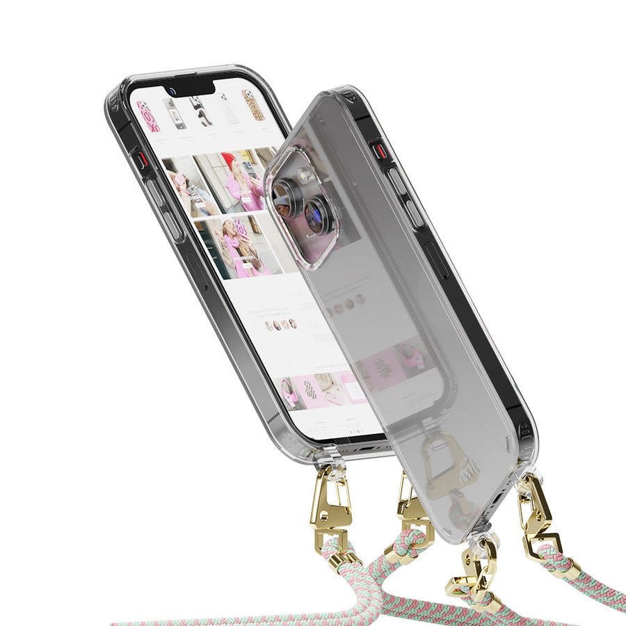 iPhone 15 - Aqua Pink Transparant Cord Case
