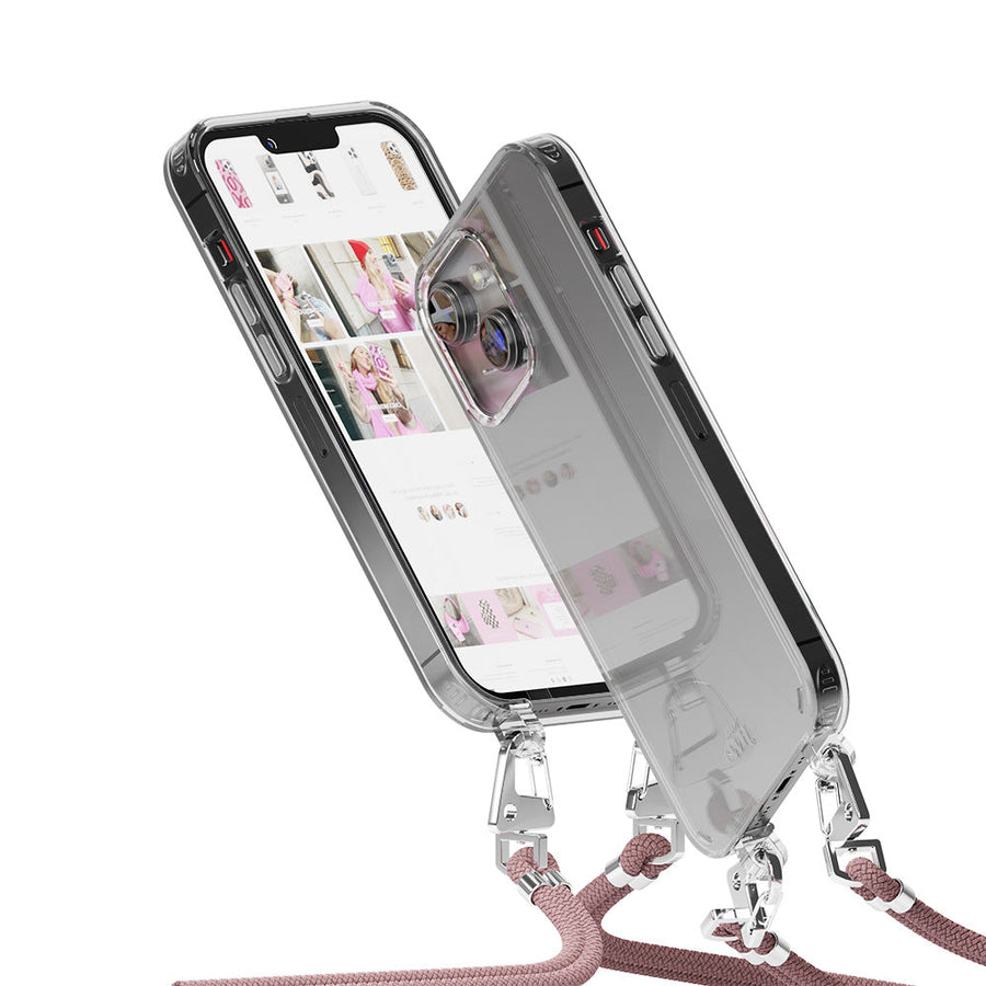iPhone 15 - Étui à cordon transparent vibrations roses