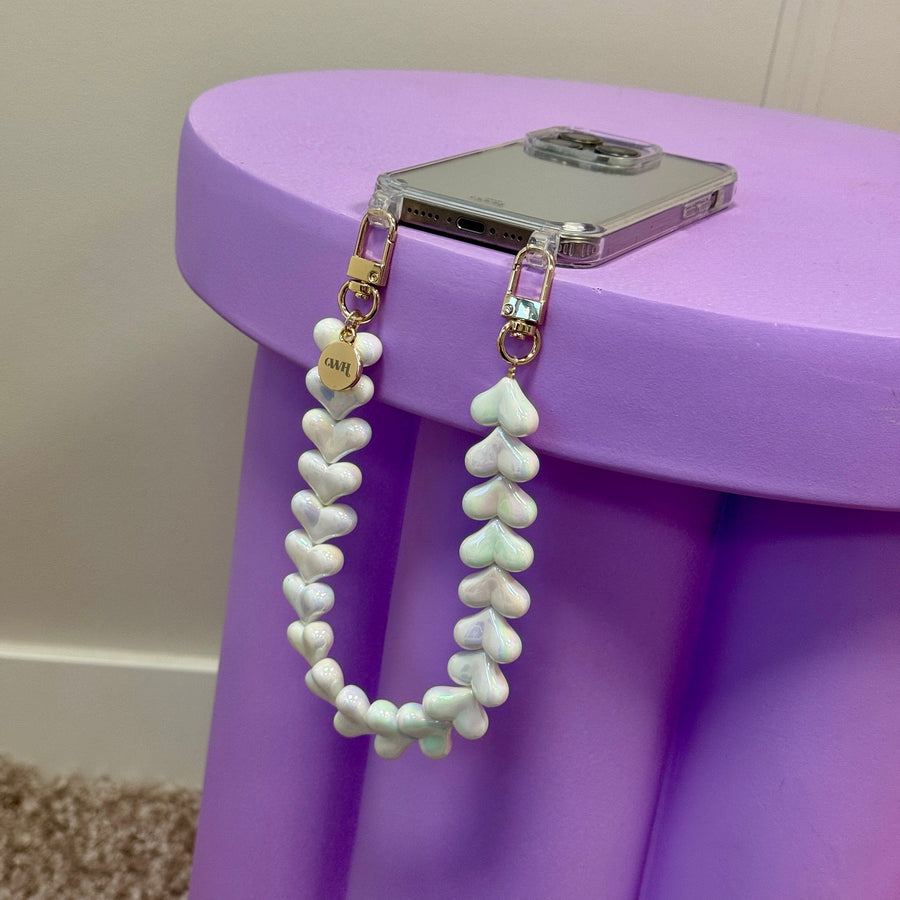 iPhone 17 Pro - Funky Hearts (White Metal) Transparant Cord Case