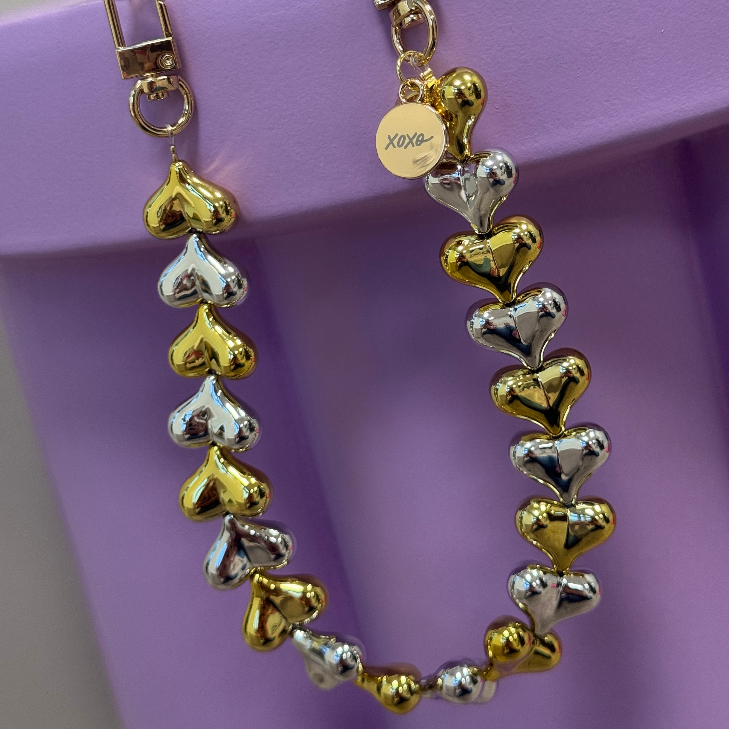 xoxo Wildhearts iPhone 17 Pro Max - Funky Hearts (Gold & Silver) Transparant Cord Case