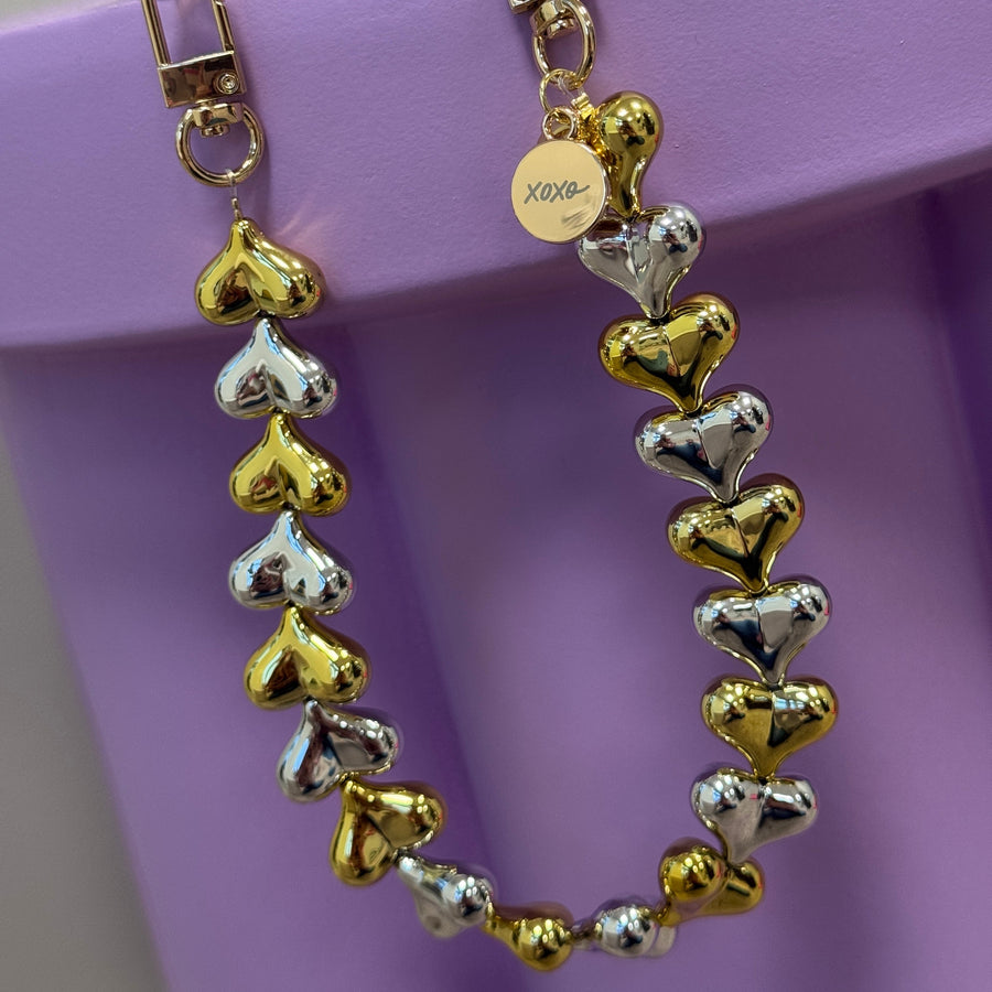 iPhone 17 Pro Max - Funky Hearts (Gold & Silver) Transparant Cord Case