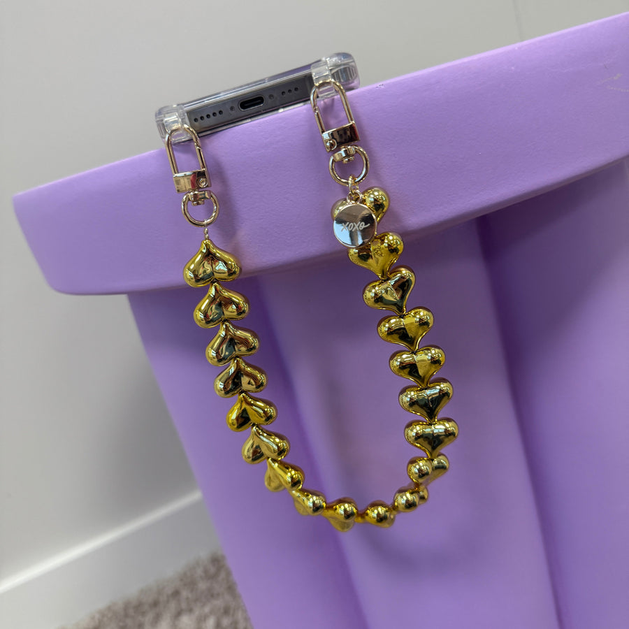 iPhone 17 Pro - Funky Hearts (Gold) Transparant Cord Case